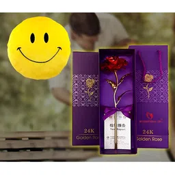 INTERNATIONAL GIFT Beige & Red Rose With Smiley Cushion & Gift Box-17