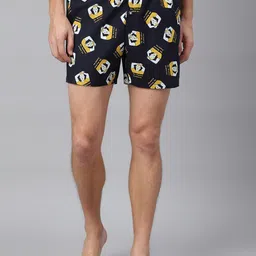FLAMBOYANT Men Navy Blue & Yellow Printed Pure Cotton Boxers-image-62