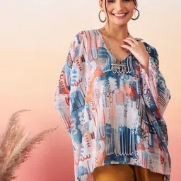 InWeave Abstract Printed Kimono Sleeves Boxy Top-6