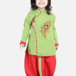 BownBee Boys Green Embroidered Thread Work Pure Cotton Kurti with Dhoti Pants-picture-48