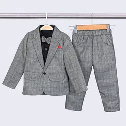 BAESD Boys Checked Notched Lapel 3 Piece Suit With Bow-9