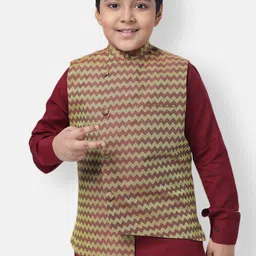 NAMASKAR Boys Maroon & Beige Pure Cotton Ethnic Nehru Jacket-22