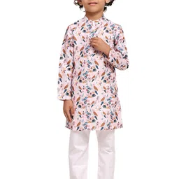 BAESD Boys Floral Printed Mandarin Collar Linen Straight Kurta With Pyjama-image-62