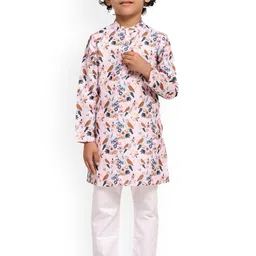 BAESD Boys Quirky Printed Mandarin Collar Linen Straight Kurta With Pyjama-picture-24