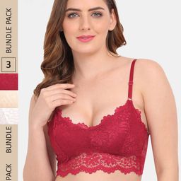 Amour Secret Pack Of 3 Floral Bralette Lace Bra-image-96