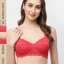 Docare Pack Of 3 Floral Non Padded Non-Wired Cotton Bralette Bra-20