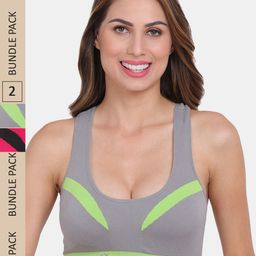 Amour Secret Pack Of 2 Removable Lightly Padded & Non-Wired Racerback Seamless Workout Bra-17