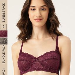 DressBerry Pack Of 2 Floral Non Padded Non Wired Lace Bra-picture-15