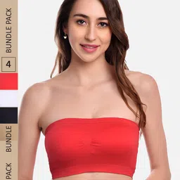FIMS Pack of 4 Solid Bandeau Rapid Dry Bra-image-39