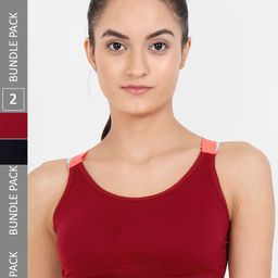 Lebami Pack Of 2 Full Coverage Lightly Padded Dry Fit Workout Bra With All Day Comfort-23