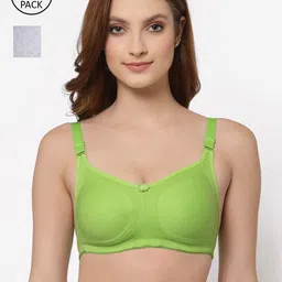 Floret Pack of 2 Lime Green & Grey Solid Minimizer Bras-image-25