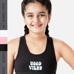 You Got Plan B Girls Pack of 3 Lightly Padded Racerback Anti-Bacterial Cotton Sports Bra-image-20