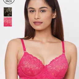 Inner Sense 3 Black & Pink Floral Bralette Bra Underwired Lightly Padded-image-17