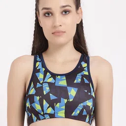 STUDIOACTIV Blue & Black Printed Workout Bra - Wireless Non-Padded-image-1