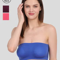 Amour Secret Pack Of 3 Blue & Purple Non Padded & Non Wired Bandeau Bra-image-85