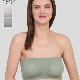 Amour Secret Pack Of 3 Grey & Green Non padded & Non Wired Bandeau Bra-image-73