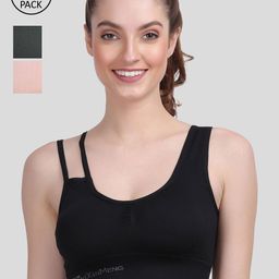 Amour Secret Pack Of 3 Black & Peach Lightly Padded Sports Bra-picture-49