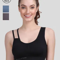 Amour Secret Women Pack Of 3 Lightly Padded & Non-Wired Seamless Bra-S017_Blk_Blu_Dgry-picture-37