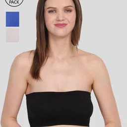 Amour Secret Blue & Black Pack of 3 Non-Padded  Bandeau Bra  TB022_Blk_Blu_Lgry-image-70