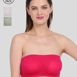 Amour Secret Pack of 3 Pink & Grey NON Padded & Non wired Bandeau Bra-picture-7