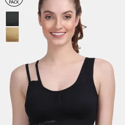 Amour Secret Pack Of 3 Black & Gold Sports Bra-picture-17
