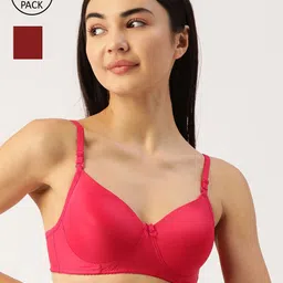 Lady Lyka Women Fuchsia & Red Pack Of 2 Lightly Padded T-Shirt Bra-44
