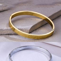 NVR Men's Set of 2 Gold & Silver Metal Brass-Plated Interlock Kada Bracelet-image-18