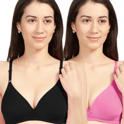 Sonari Pack Of 2 Black & Pink Cotton Blend Everyday Bras omaniablackfushia30B-image-96