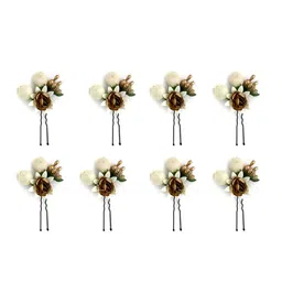 Hair Flare Women Set Of 8 Artificial Small Rose Flower Hair U Pin-4