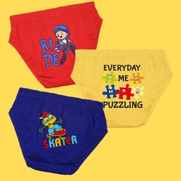 NUSYL Boys Pack Of 3 Red, Yellow, Royal Blue Printed Briefs-image-80