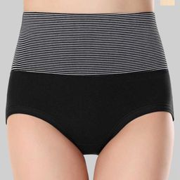 PLUMBURY Pack Of 2 Striped High Waist Tummy Control Briefs-image-35