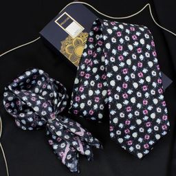 PELUCHE Men Printed Broad Neck Tie & Pocket Square Set-image-98