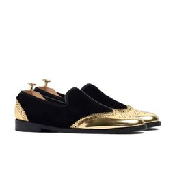 GRIFFIN Men Black & Gold Leather Brogues-image-9