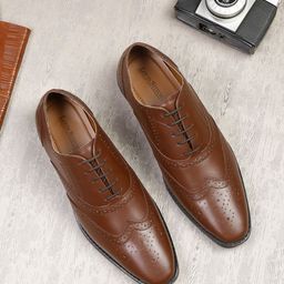 LOUIS STITCH Men Perforated Wingtip Premium Leather Formal Brogues-image-108