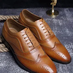 LOUIS STITCH Men Tan Brown Patterned Genuine Italian Leather Brogues-image-10