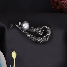 Kavove Men Stone Studded Serenade Harp Statement Brooch-image-62