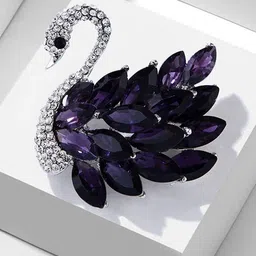 Mahi Women Sparkling Swan-Shaped Brooch-49