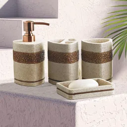 OBSESSIONS Brown Set Of 4 Textured Bathroom Set-17