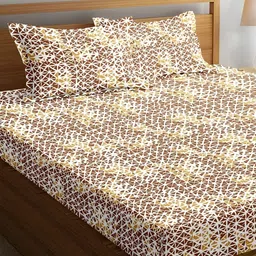 Aurave Brown & White Geometric Cotton 144 TC King Bedsheet with 2 Pillow Covers-image-59