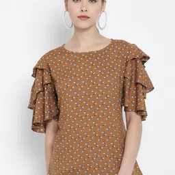 YASH GALLERY Brown Floral Printed Regular Top-image-94