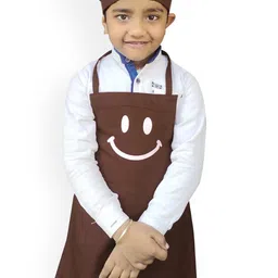 SWITCHON Kids Brown & White Smiley Printed Waterproof Apron With Elasticated Cap-40