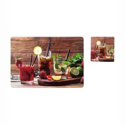 OBSESSIONS Brown 12 Pieces Printed Heat Resistant Table Placemats with Coasters-4