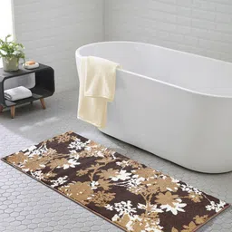 OBSESSIONS Brown Floral Patterned 1800 GSM Anti-Skid Bath Rug-image-73