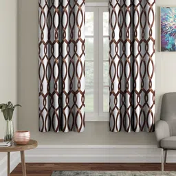 Cortina Brown & White 2 Pieces Abstract Printed Window Curtains-picture-45