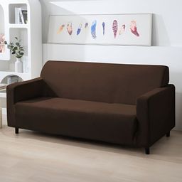 HOKIPO Brown Velvet 200 GSM 3 Seater Fully Covered Sofa Cover With Arms-image-68