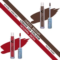 KINDED Set of 2 Vitamin E Matte Liquid Lip Colour 6 ml Each - Choco Brown & More Maroon-35