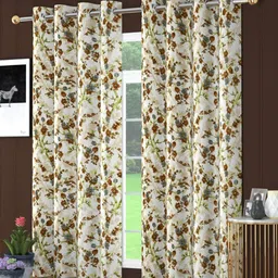 RIDHAAN White & Green Set of 2 Floral Room Darkening Long Door Curtain-20