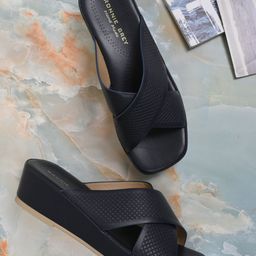 Ronnie Grey Printed PU Wedge Peep Toes with Buckles-56