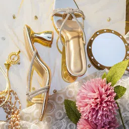 JM Looks Embellished Kitten Peep Toes with Buckles-24