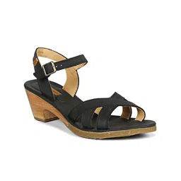 El Naturalista Leather Block Sandals with Buckles-31
